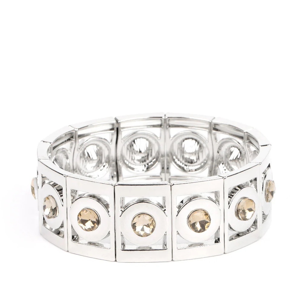 Elegant Silver and Brown Rhinestone Stretchy Bracelet